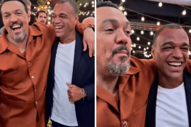 Belo e Denílson selam a paz em gravação da Globo.
