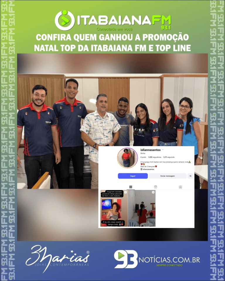 Saiu o resultado: Confira quem ganhou a Promoção Natal Top da Itabaiana FM e Top Line.