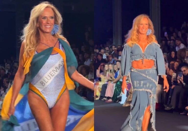 Helô Pinheiro, 82 anos, abre desfile da BlueMan de maiô na Rio Fashion Week