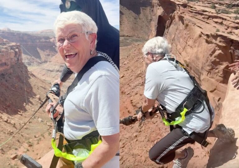 Idosa de 78 anos enfrenta balanço de 100 m em penhasco de Utah e viraliza