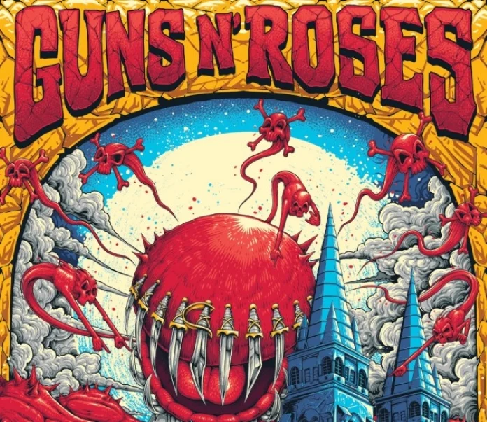 Cartaz de show do Guns N’ Roses em Fortaleza irrita Arquidiocese por uso da Catedral Metropolitana