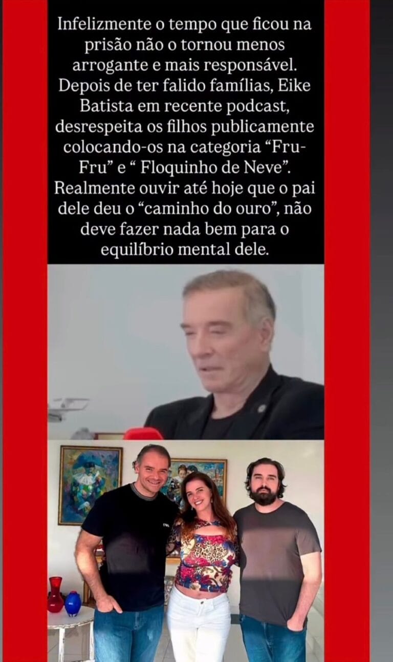 Luma de Oliveira rebate Eike Batista após empresário chamar filhos de “geração fru-fru”