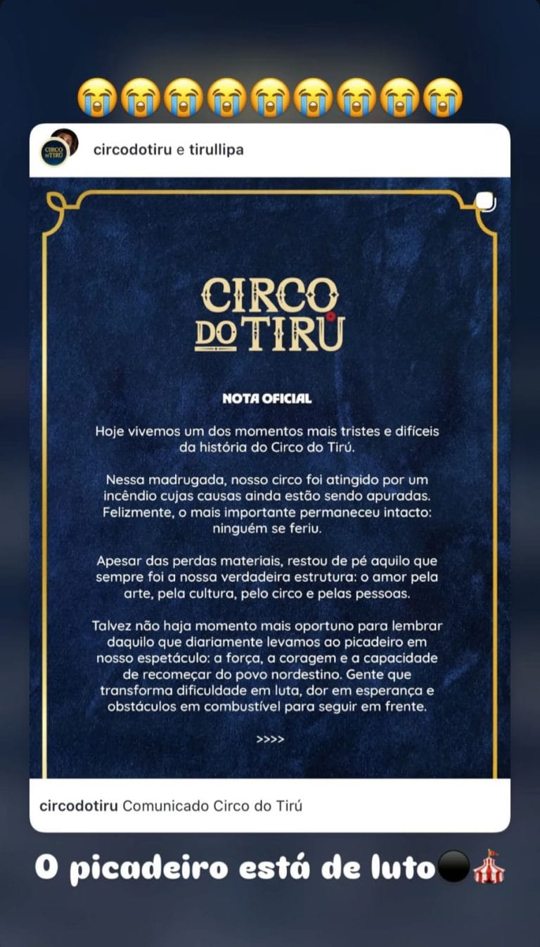 Incêndio destrói estrutura do Circo do Tirú em Natal; ninguém se feriu