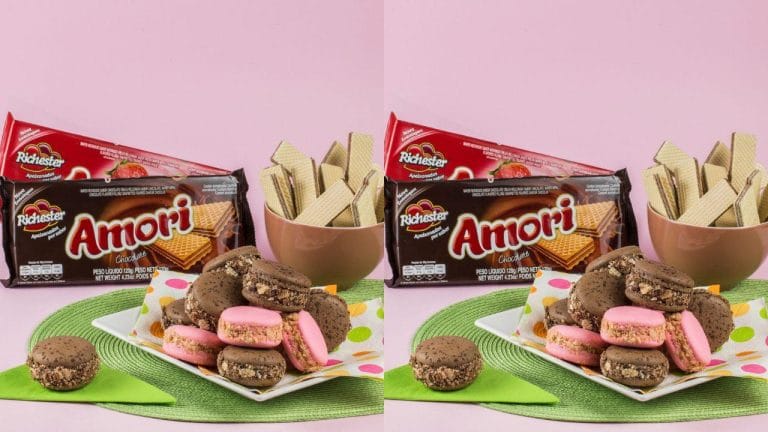 Receita ensina macaron de morango com doce de leite e wafer brasileiro