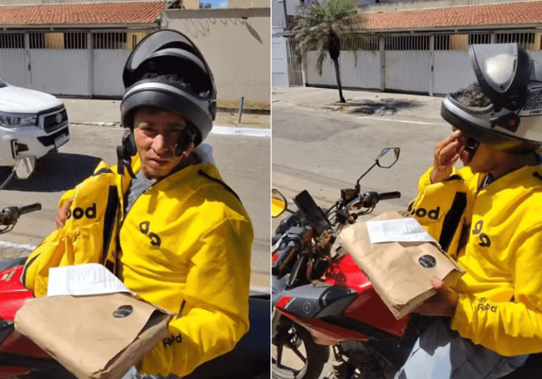 Dono de restaurante surpreende motoboy com marmita durante entrega em Goiânia