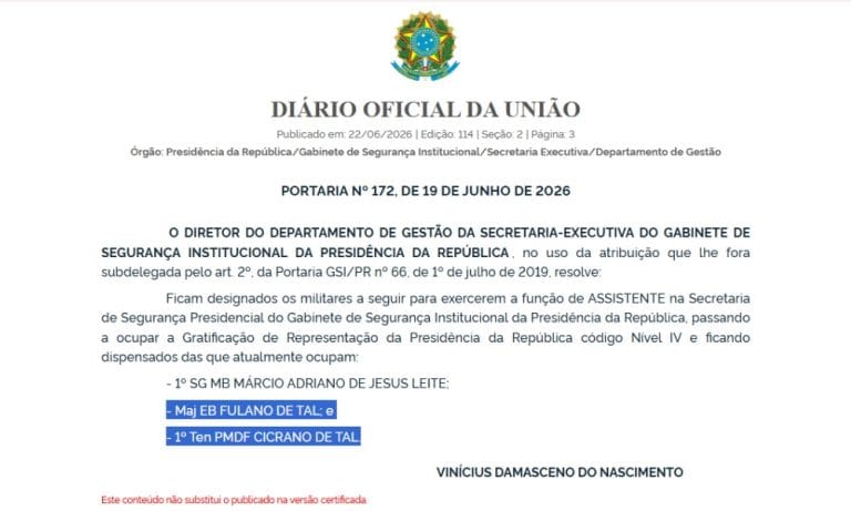 GSI usa ‘Fulano’ e ‘Cicrano’ em portaria oficial de segurança presidencial