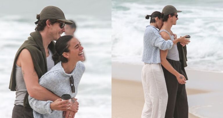 Bruna Marquezine e Shawn Mendes trocam beijos e tiram selfies na orla do RJ