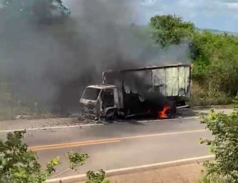 Casal de Nossa Senhora da Glória pede ajuda após caminhão pegar fogo na BR-235