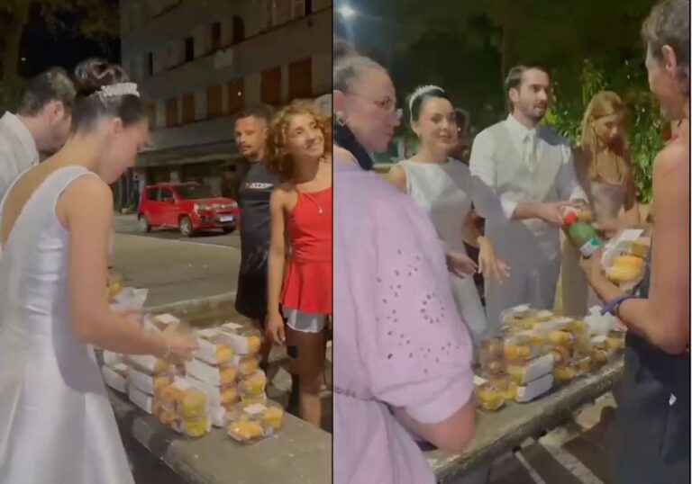 Noivos deixam festa e distribuem lanches a moradores de rua em Teresina
