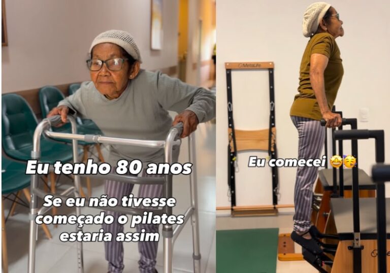 Aos 80, Dona Nita surpreende com flexibilidade graças ao pilates