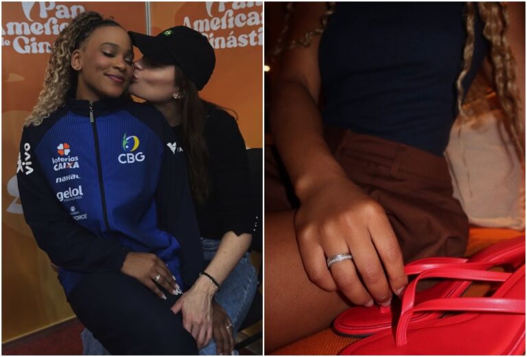Rebeca Andrade surge em Amsterdã com anel e fãs especulam